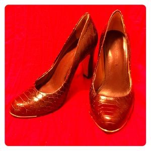 Oxblood python leather heel gold Banana Republic 6